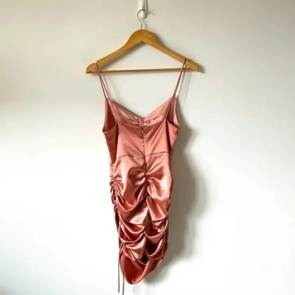Zara Satin Like Cut Out Draped Ruched Mini  Dress Peach Pink Sz S - Picture 5 of 8